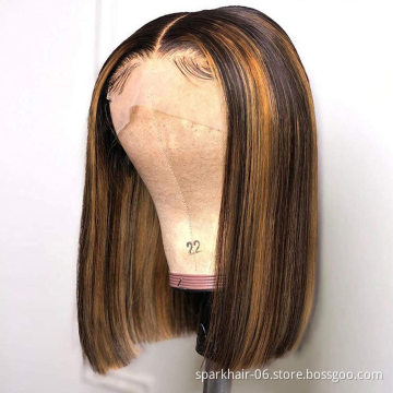SPARK 10A 150% density Brazilian hair lace front wig, P4 / 27 color pre-picked Viking long hair lace wig, short bob wig